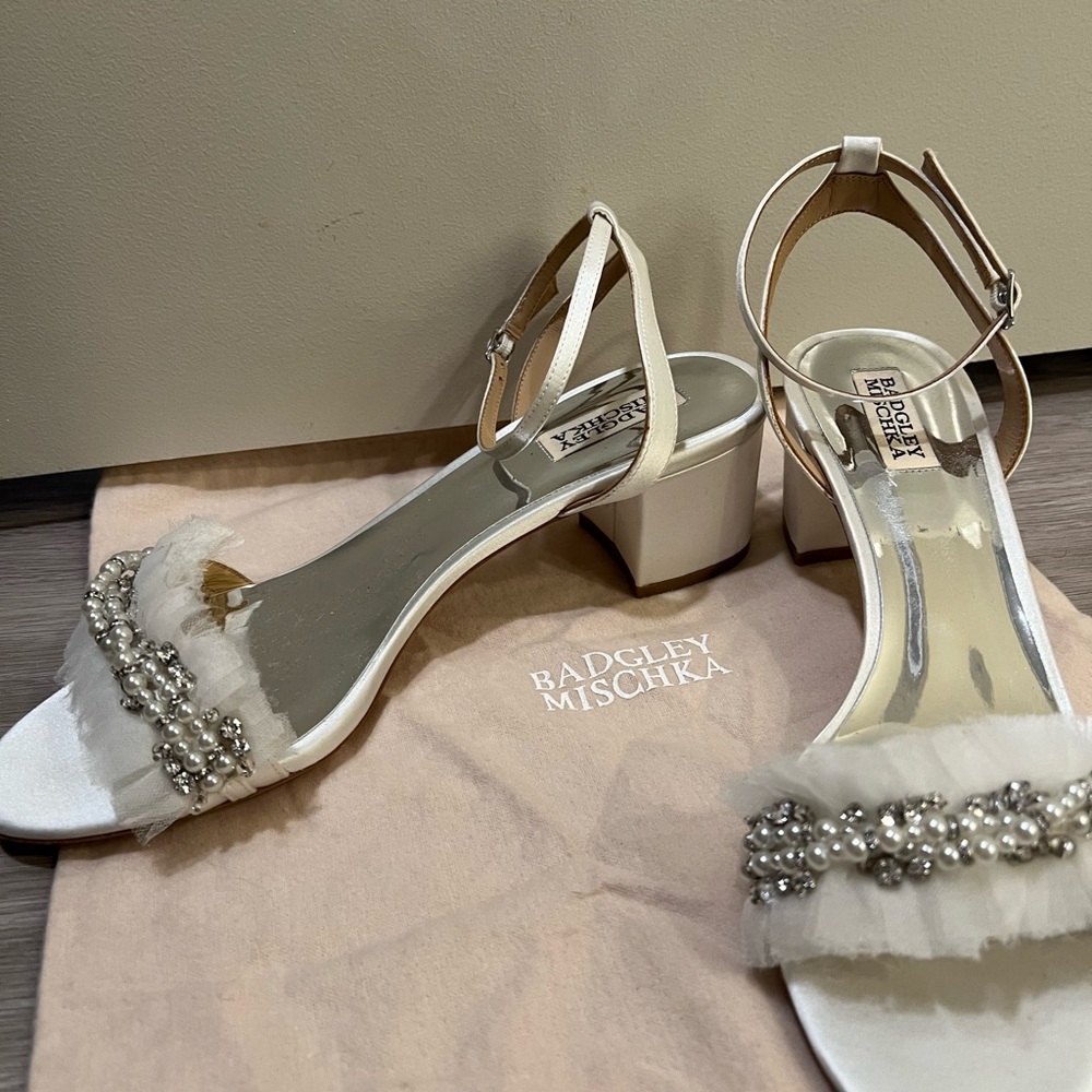 Badgley Mischka White Heels with Silver Embellishments